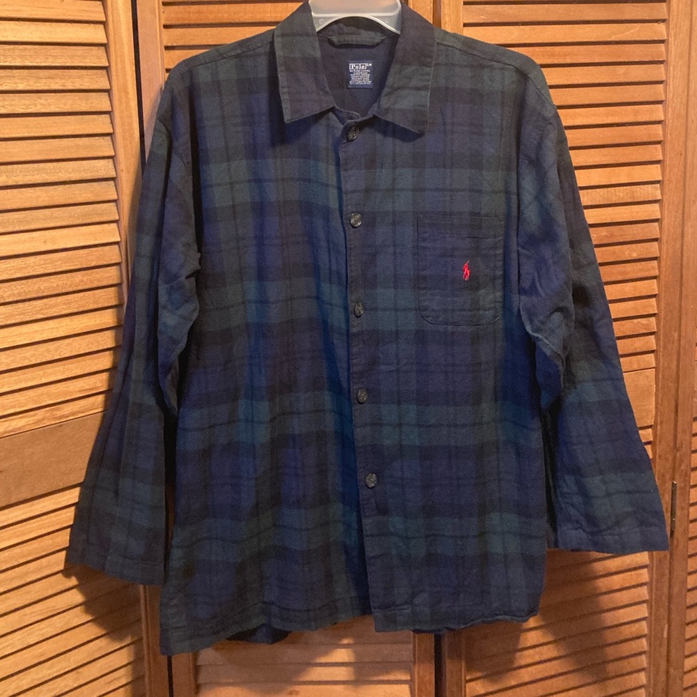 Polo Ralph Lauren Navy Blue & Green Flannel Black Watch Plaid Lounge Shirt
